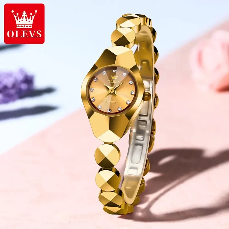 Olevs Tungsten Steel Gold Dial Gold-tone Ladies Watch | 7007